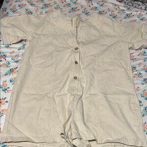 Beige Button-Down Romper